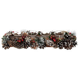 Christmas candleholders for 1.8 in candles, pinecones and branches, 17x5.5x3 in