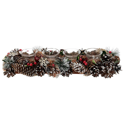 Christmas candleholders for 1.8 in candles, pinecones and branches, 17x5.5x3 in 1