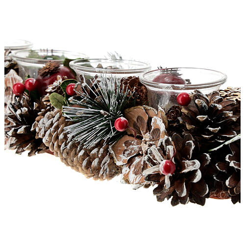 Christmas candleholders for 1.8 in candles, pinecones and branches, 17x5.5x3 in 2