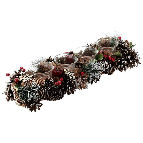 Christmas candleholders for 1.8 in candles, pinecones and branches, 17x5.5x3 in 3