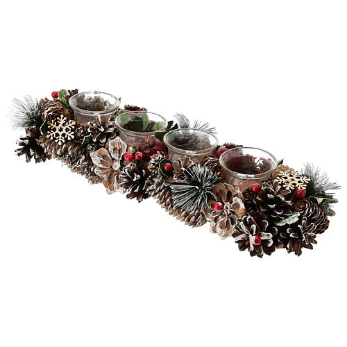 Christmas candleholders for 1.8 in candles, pinecones and branches, 17x5.5x3 in 5