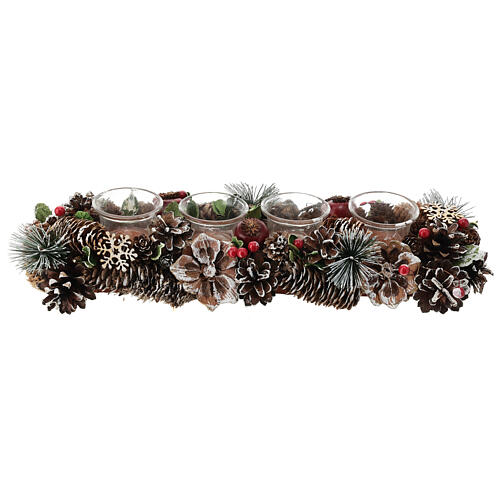 Christmas candleholders for 1.8 in candles, pinecones and branches, 17x5.5x3 in 6