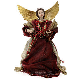 Christmas tree topper, red Angel, resin and fabric, 30 cm
