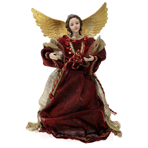 Christmas tree topper, red Angel, resin and fabric, 30 cm 1