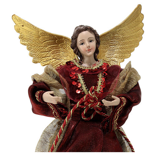 Christmas tree topper, red Angel, resin and fabric, 30 cm 2