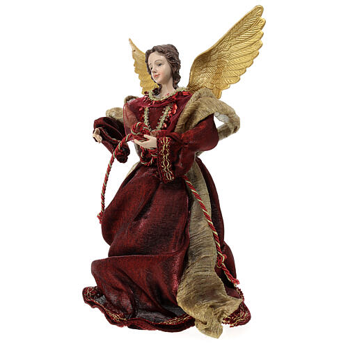 Christmas tree topper, red Angel, resin and fabric, 30 cm 3