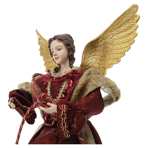 Christmas tree topper, red Angel, resin and fabric, 30 cm 4