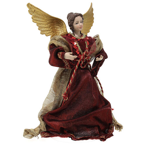 Christmas tree topper, red Angel, resin and fabric, 30 cm 5