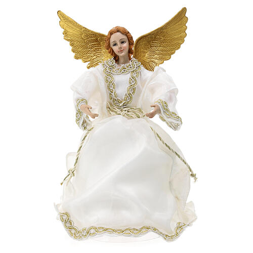 Christmas tree topper, white Angel, resin and fabric, 30 cm 1