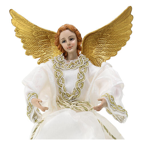 Christmas tree topper, white Angel, resin and fabric, 30 cm 2