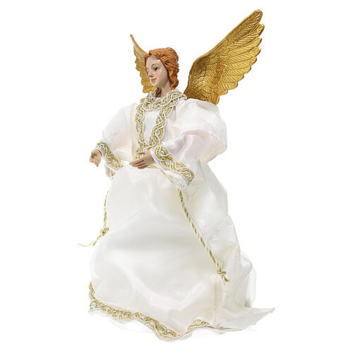 Christmas tree topper, white Angel, resin and fabric, 30 cm 3