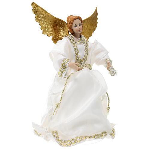 Christmas tree topper, white Angel, resin and fabric, 30 cm 4