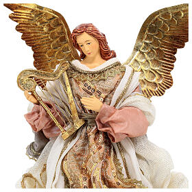 Angel-shaped Christmas tree topper with harp, white and pink dress, 40 cm