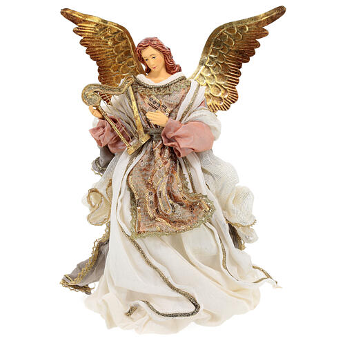 Angel-shaped Christmas tree topper with harp, white and pink dress, 40 cm 1