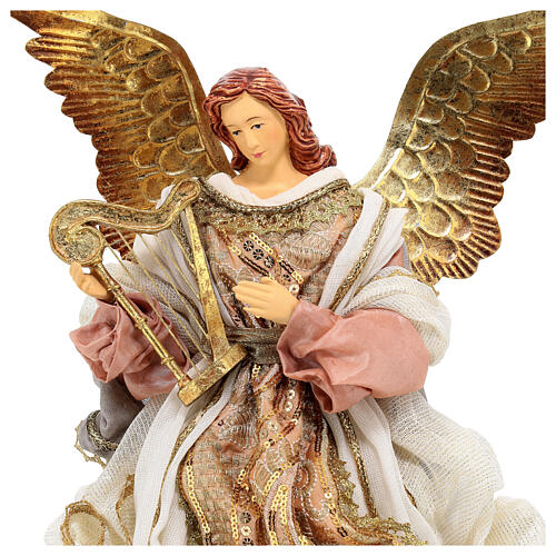 Puntale angelo con arpa vesti bianche e rosa 40 cm 2