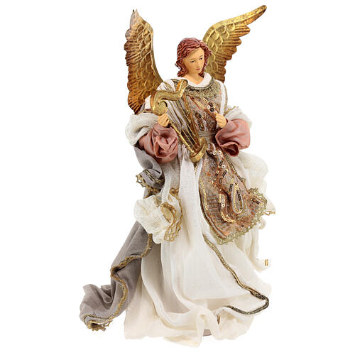 Puntale angelo con arpa vesti bianche e rosa 40 cm 5