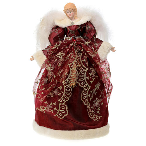 Christmas angel wings tip with feathers and red robes 45 cm 1