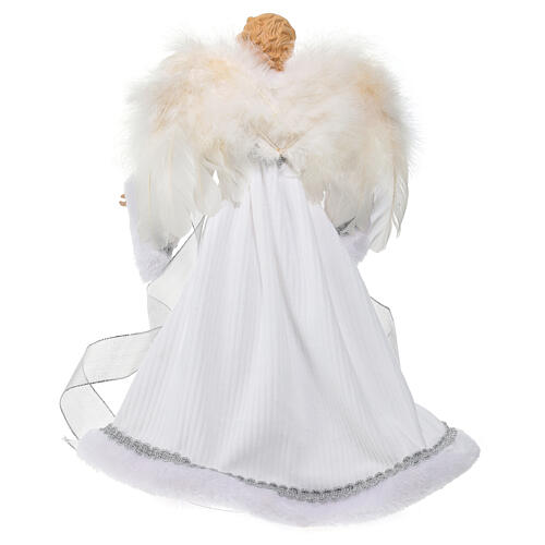 Angel-shaped topper, wings with feathers and white fabric dress, 18 in 5