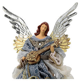 Anjo azul com violão ponteira para árvore de Natal resina e tecido 35 cm
