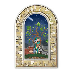 Tableau de Noël Nativité stylisée Arbre de Vie 15x10 cm