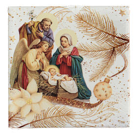 Ceramic tile Holy Family with angel 15x15x5 cm