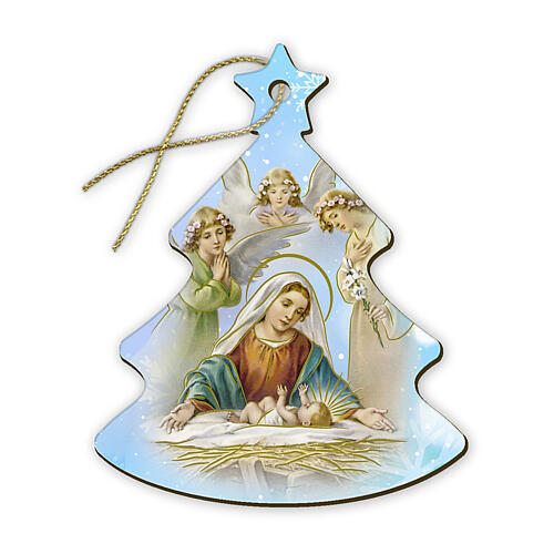 Wooden ornament, Christmas tree with Nativity, 4x4 in 1