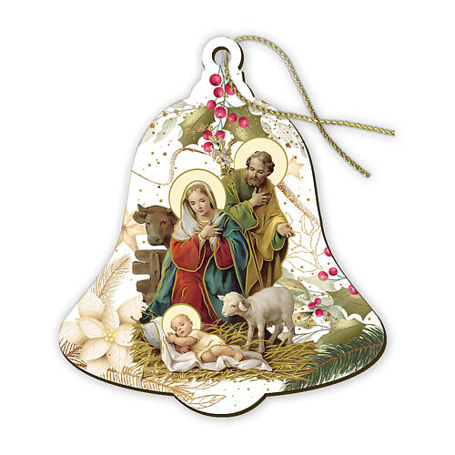 Bell-shaped wooden ornament with Nativity 4x4 in 1
