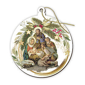 Nativity tree ornament wood round diameter 8 cm