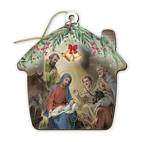 House-shaped wooden ornament with Adoration of the Shepherds 4x4 in