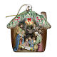 House-shaped wooden ornament with Nativity and children in adoration 4x3 in s1