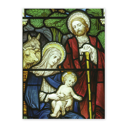Removable sticker with Holy Family ox and donkey, Gothic stained glass, 16x12 in 1