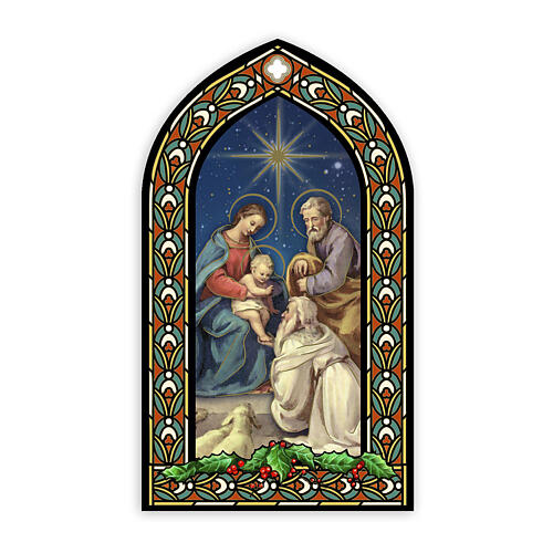 Autocollant amovible Nativité avec berger vitrail ogive en arc brisé 50x30 cm 1