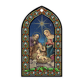 Autocollant amovible Nativité et St Jean Enfant vitrail ogive en arc brisé 50x30 cm
