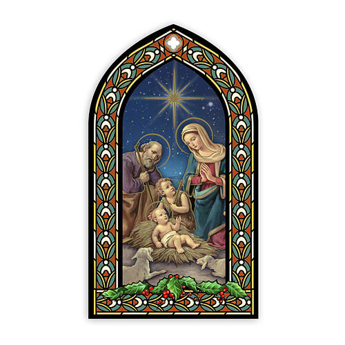 Autocollant amovible Nativité et St Jean Enfant vitrail ogive en arc brisé 50x30 cm 1