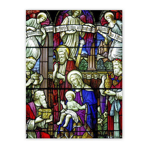 Autocollant amovible Adoration des Mages vitrail gothique 40x30 cm