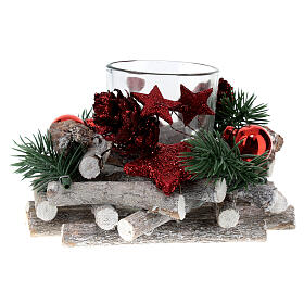 Christmas candle holder 5 cm wood red leaves 12x8cm