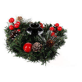 Christmas candle holder 10x20 cm with red berries and pine cones
