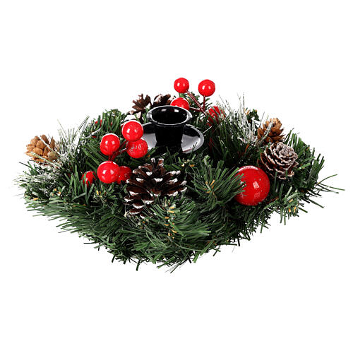 Christmas candle holder 10x20 cm with red berries and pine cones 4