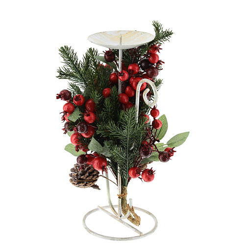 Christmas candlestick with red berries and springs of pine h 13 in 2