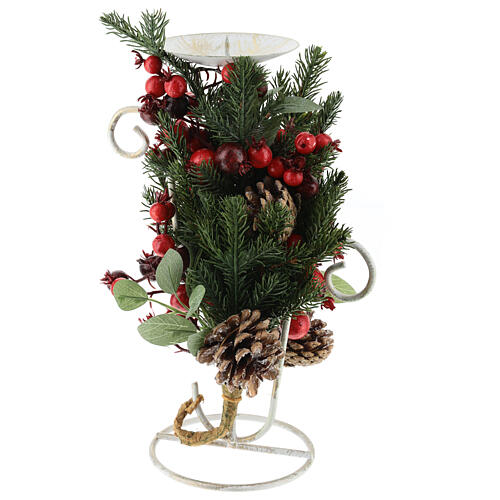 Christmas candlestick with red berries and springs of pine h 13 in 4
