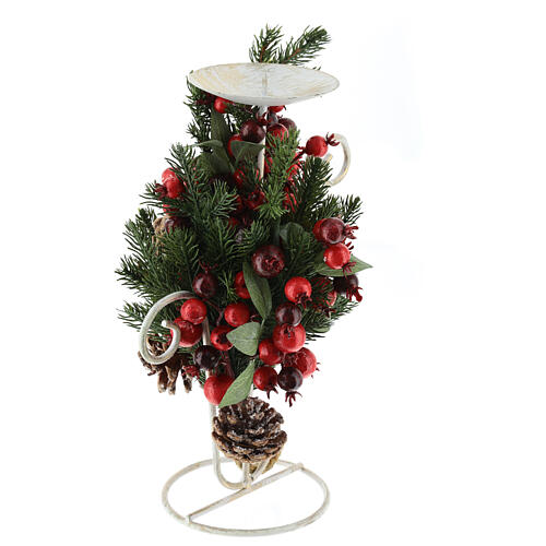 Candle holder 10 cm Christmas red berries leaves 30 cm 3