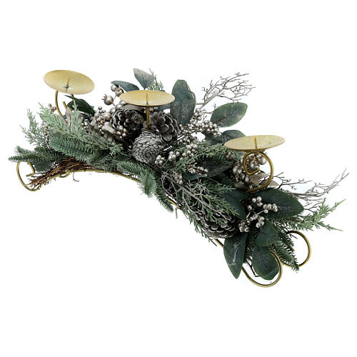 Silver pine cones candle holder leaves 3 spikes 70 cm 3