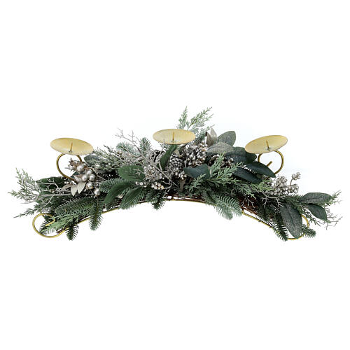 Silver pine cones candle holder leaves 3 spikes 70 cm 6