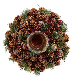 Christmas centrepiece with 2.4 in candleholders and mini pinecones 9 in