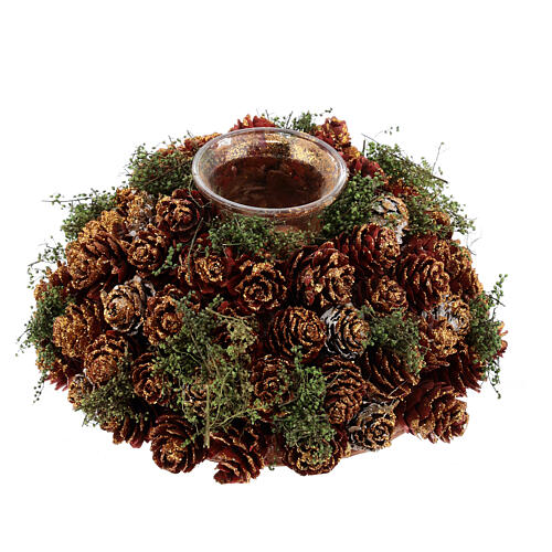 Christmas centrepiece with 2.4 in candleholders and mini pinecones 9 in 3