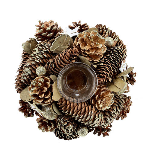 Christmas golden candleholder of 9 in for 2.4 in candles with pinecones and stars 2