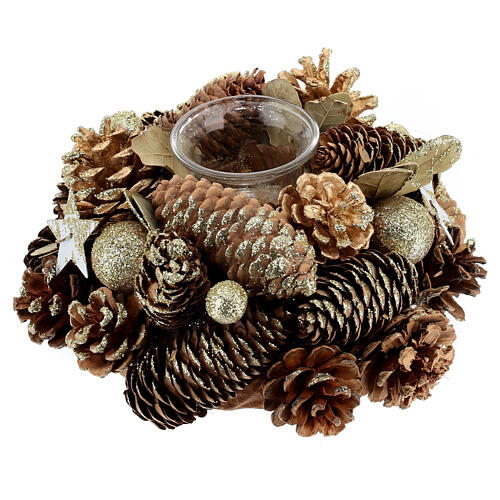 Candle holder 6 cm Christmas centerpiece mini pine cones 20 cm 3