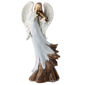 Angel with violin, white resin, h 35 cm