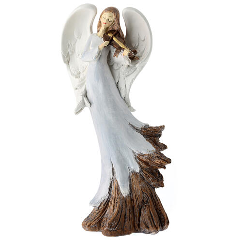 Angel statue with violin in white resin h 35 cm 1