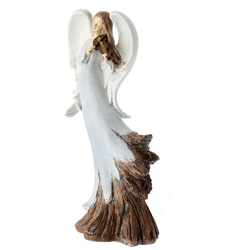 Angel statue with violin in white resin h 35 cm 2